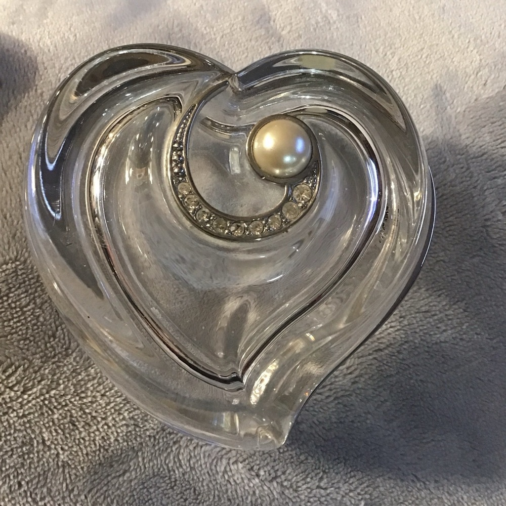 Vntg. Lenox Bleikristall Crystal Heart Shaped Trinket W/Pearl & Rhinestones